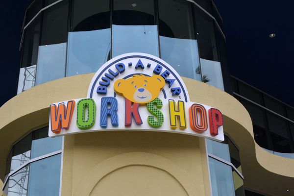 The Build-A-Bear sign at the ICON Park workshop.
